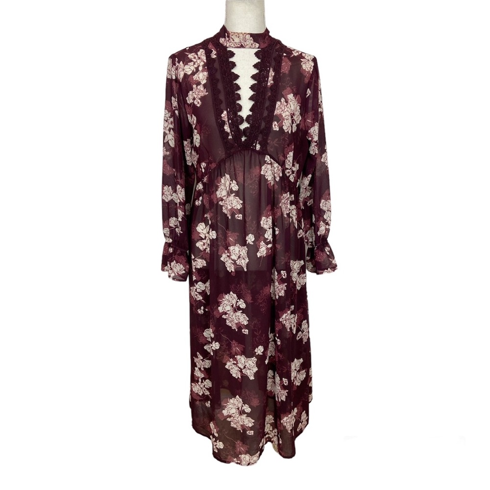 Clover + Scout Maroon Floral Peasant Dress Size Small